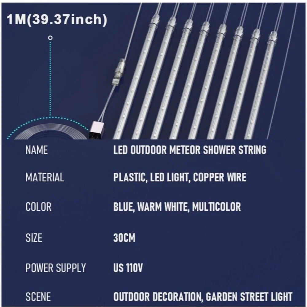 Meteor Shower LED Lights 6 Strand Cool White Dream Drop Falling Tube Set of 4